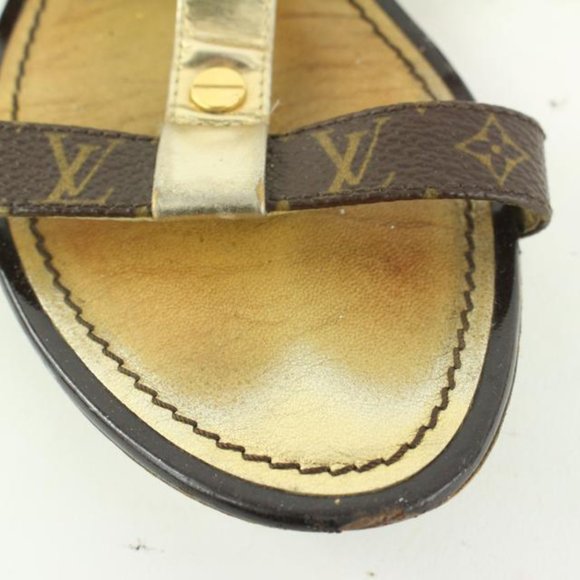 Louis Vuitton Size 36 Gold Leatherx Monogram Be Happy Flat Gladiator Sandals1224 - Picture 10 of 12